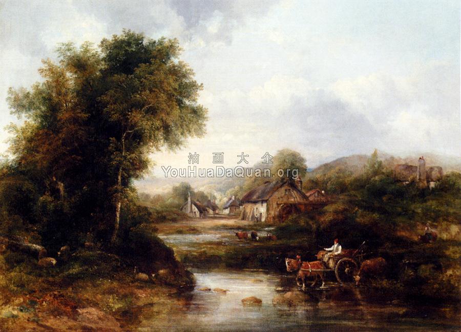 An Extensive River Landscape With A Drover In A Cart With His Cattle - 费德里科·沃特兹·沃茨